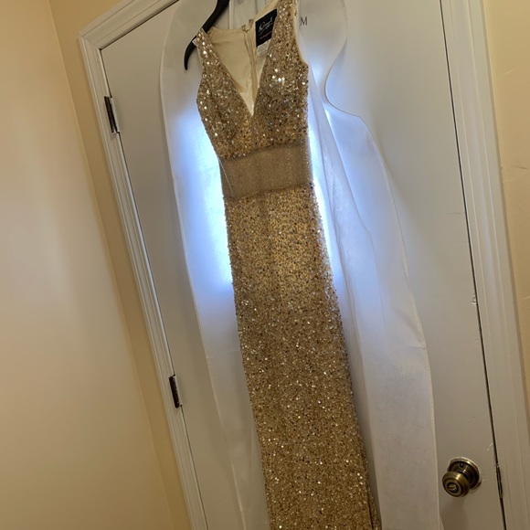 beaded waist evening dress mac duggal